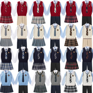 证件照合唱学生学院JK制服校服V领马甲毛衣针织背心男女长袖 套装