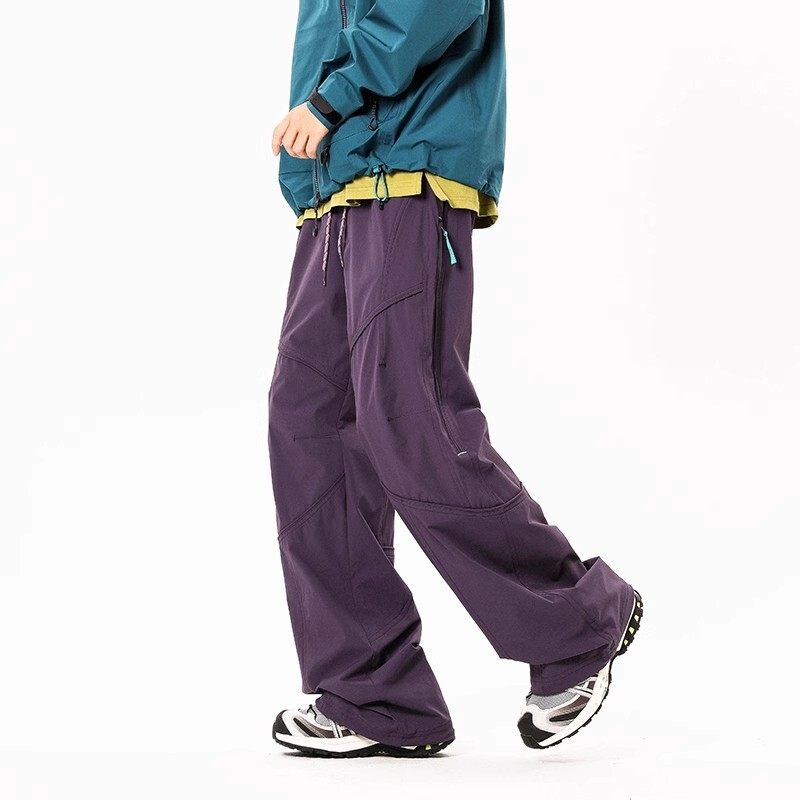 户外三防软壳紫色冲锋裤男春季多巴胺工装裤直筒防水徒步登山裤子