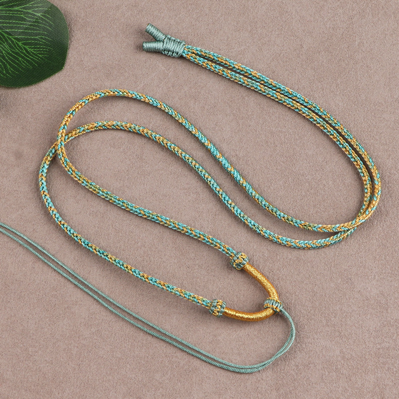 可调节翡翠玉配黄金彩色挂坠绳女