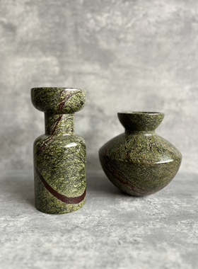 雨林绿雨林啡洞石奢石天然大理石花器摆件饰品插花花瓶