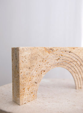 天然洞石现代拱门 摆件桌面摆件饰品ins样板间书房可定制