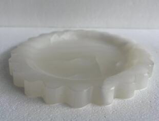 白玉青玉玉石花边托盘摆件装饰品玉石大理石奢石别墅大宅定制