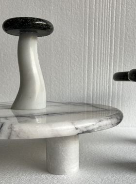 天然大理石蘑菇蜡烛台果盘装饰盒摆件饰品