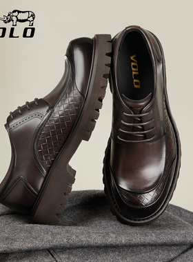 VOLO/犀牛休闲皮鞋男款2025新款男士正装商务皮鞋增高真皮大头鞋