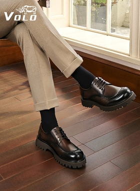 VOLO/犀牛休闲皮鞋男款2025新款男士正装商务皮鞋增高真皮大头鞋