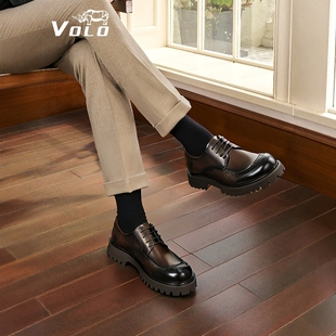 VOLO/犀牛休闲皮鞋男款2025新款男士正装商务皮鞋增高真皮大头鞋