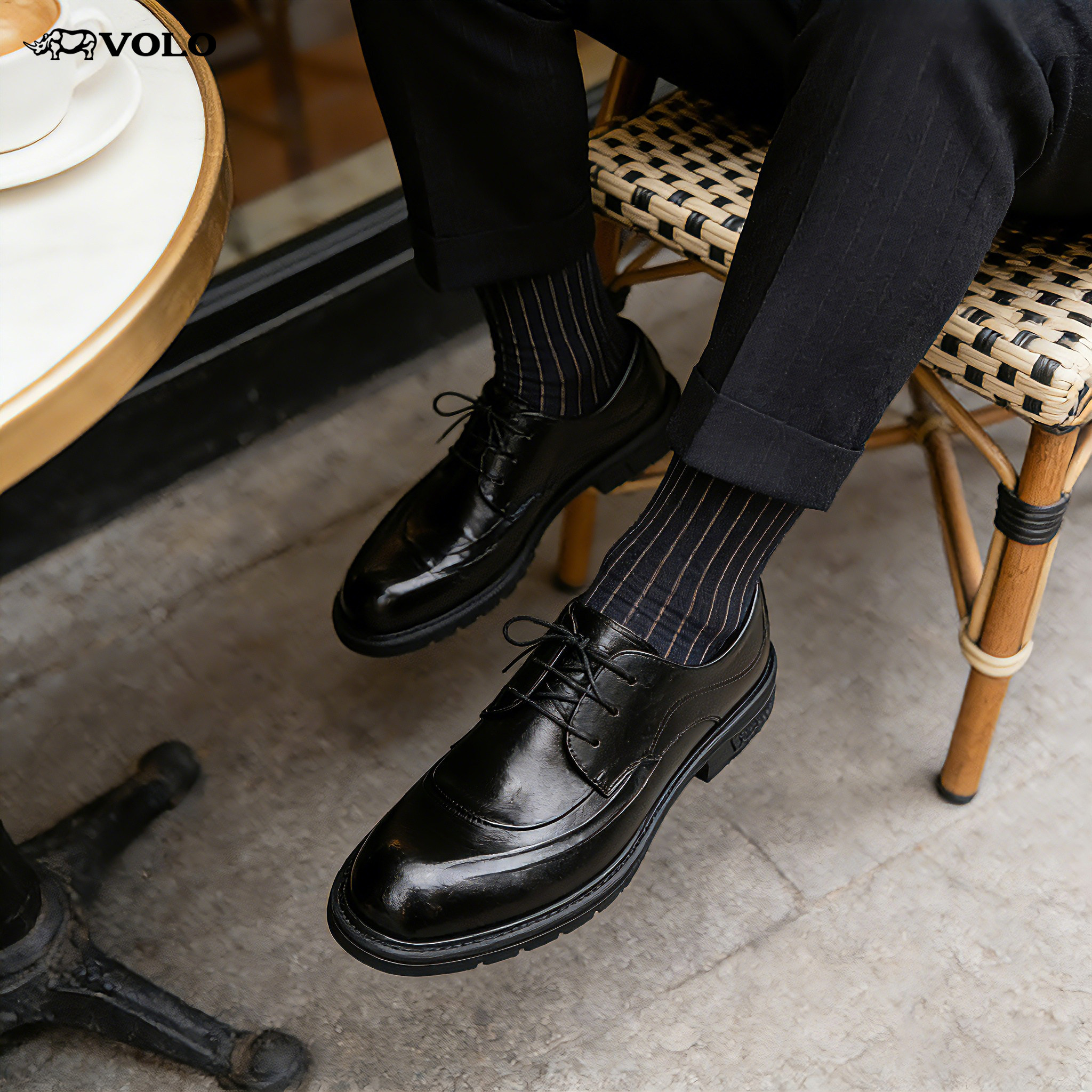 陈牧驰同款VOLO犀牛男士皮鞋男款增高厚底休闲正装商务真皮大头鞋