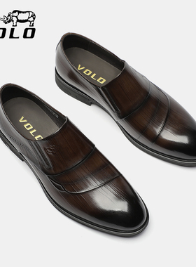 VOLO/犀牛男士正装皮鞋男一脚蹬结婚新郎皮鞋商务软底男鞋高级感