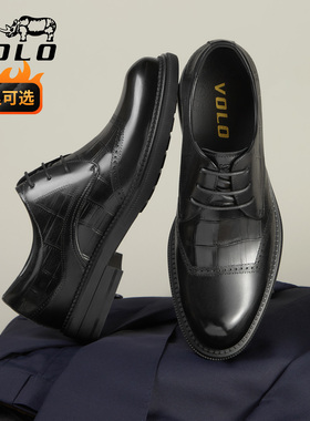 VOLO/犀牛皮鞋男结婚男士正装皮鞋真皮内增高男士商务德比鞋软底
