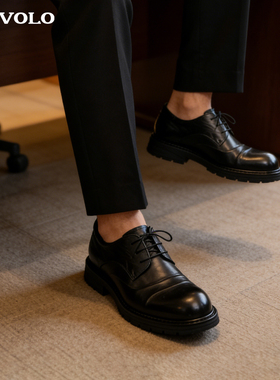 VOLO犀牛男士皮鞋男正装商务男鞋全黑公务鞋小众休闲增高级感皮鞋