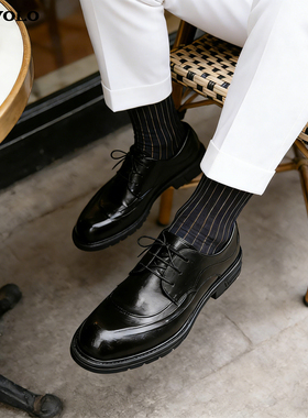 陈牧驰同款VOLO犀牛男士皮鞋男款2025新款休闲正装商务真皮大头鞋