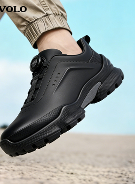 VOLO犀牛鞋子男鞋2026新款全黑公务鞋休闲增高厚底男士真皮运动鞋