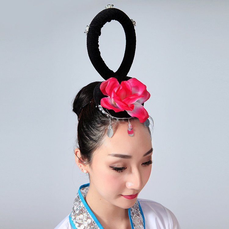新款古典民族风舞蹈演出头花古装桃夭丫鬟七仙女头饰假发套鸡毛花