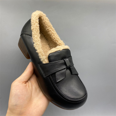 真皮牛皮牛筋底中跟加绒棉鞋软底