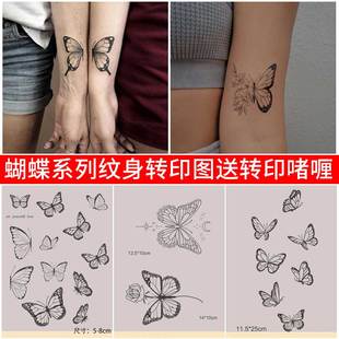 纹身转印图无需描图机转手描转印纸全套刺青工具转印膏蝴蝶图刺青