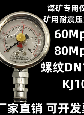 上海天垒矿用双针耐震压力表60Mpa80Mpa螺纹DN10/KJ10煤矿综采
