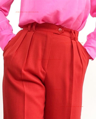 Escada 大牌高腰褶线果粒橙果冻糖果色古着显瘦休闲裤子阔腿长裤