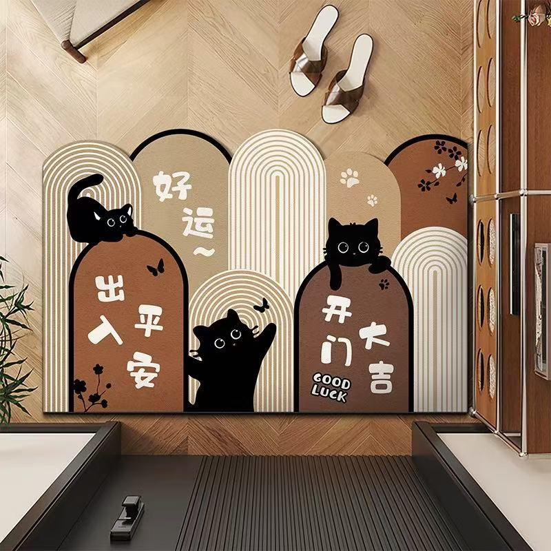 卡通中古风丝圈入户门地垫卡通猫咪刮土蹭泥进门门口脚垫玄关耐脏