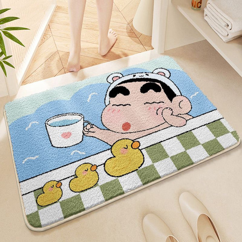 蜡笔小新仿羊绒浴室防滑地垫卧室脚垫子卫生间进门口卡通吸水垫子