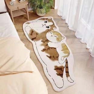 卡通猫咪地毯仿羊绒撸猫感床边毯少女心可爱卧室儿童房床头起居毯