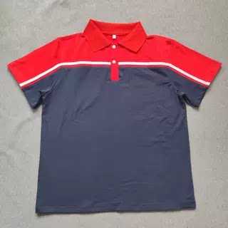 定做夏季男女校服同款运动短袖白色拼大红藏蓝休闲运动T恤POLO衫