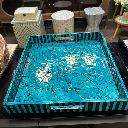 一抹深蓝方形茶具收纳托盘