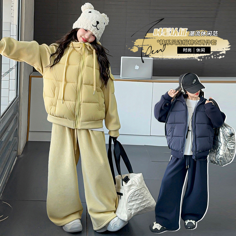 女童套装加绒加厚秋冬款2025新款儿童夹棉冬装女大童深秋初冬穿