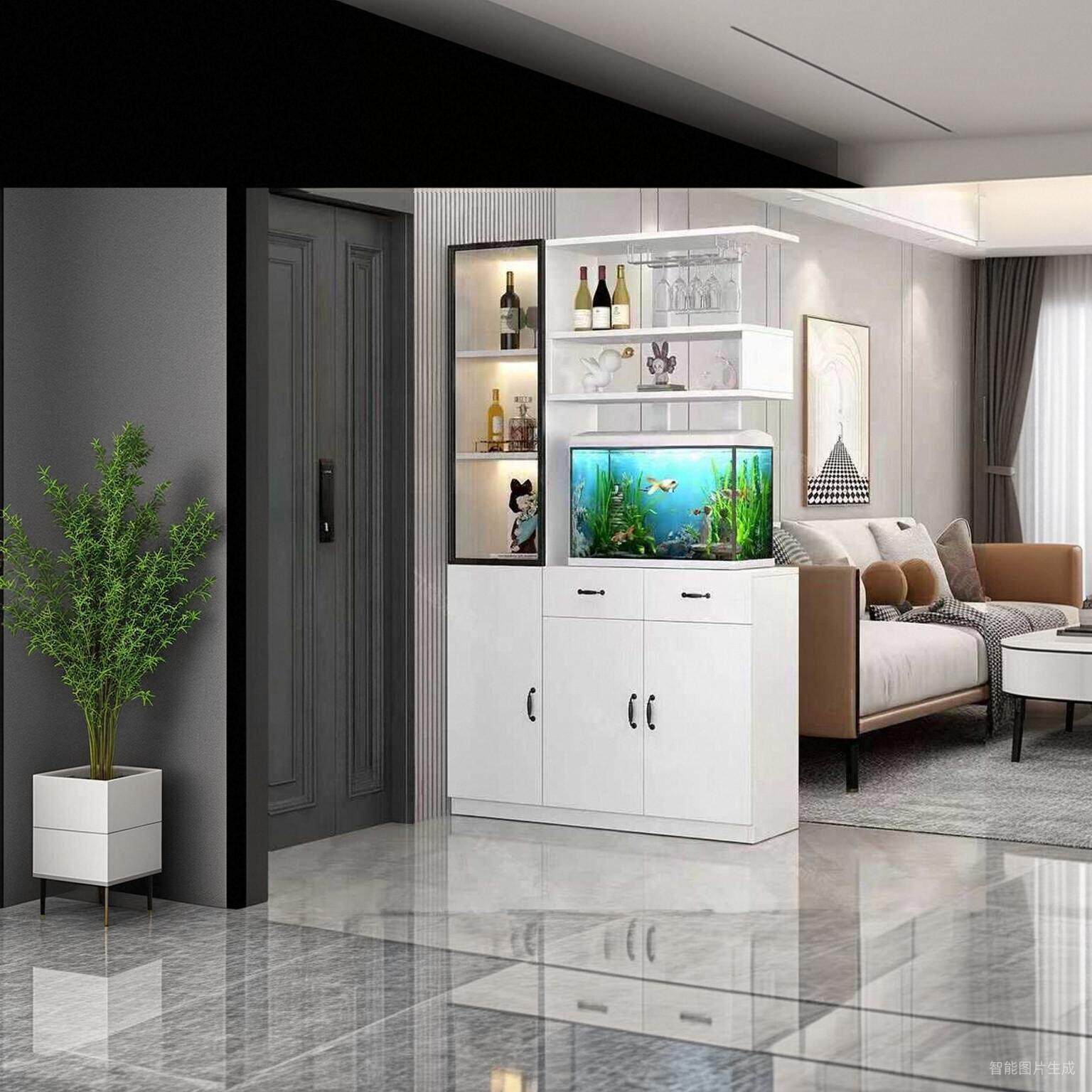 入户玄关柜鱼缸柜客餐厅酒柜隔断柜欧式轻奢门厅屏风柜进门鞋柜