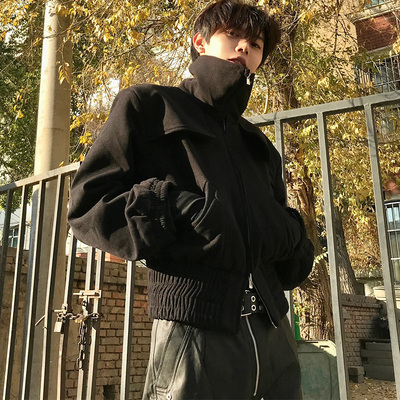 潮牌春秋款痞帅垫肩高领外套