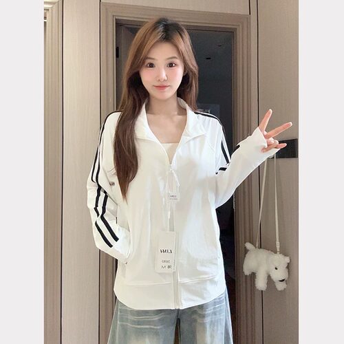 白色拉链防晒服潮女宽松显瘦