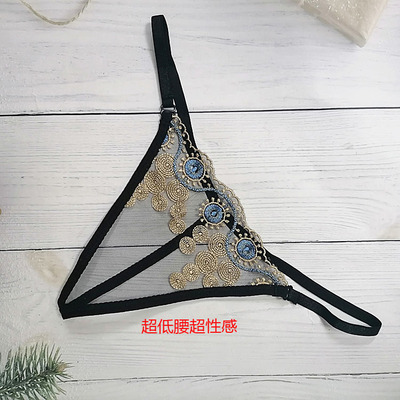 蕾丝新品超低腰超性感无痕刺绣丁字裤