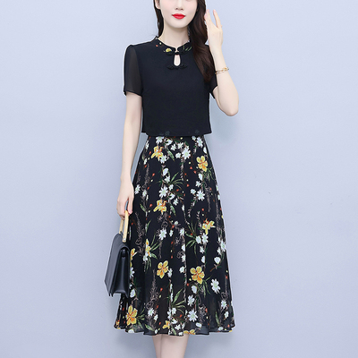 新中式假两件连衣裙夏季2024新款女装中年妈妈高端精致气质裙子