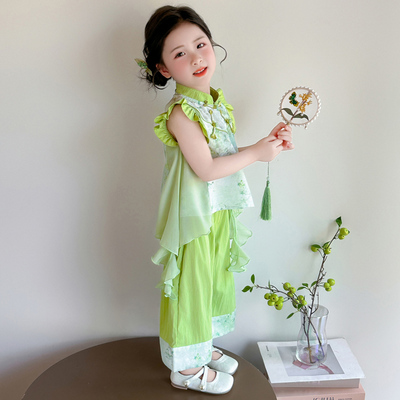 2026女童夏装新款国风兰花飘纱套装