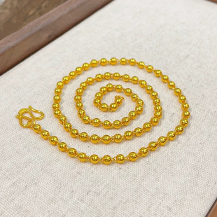 18K如意平安锁金锁吊坠女士仿真黄金色长命锁吊坠实心圆珠项链