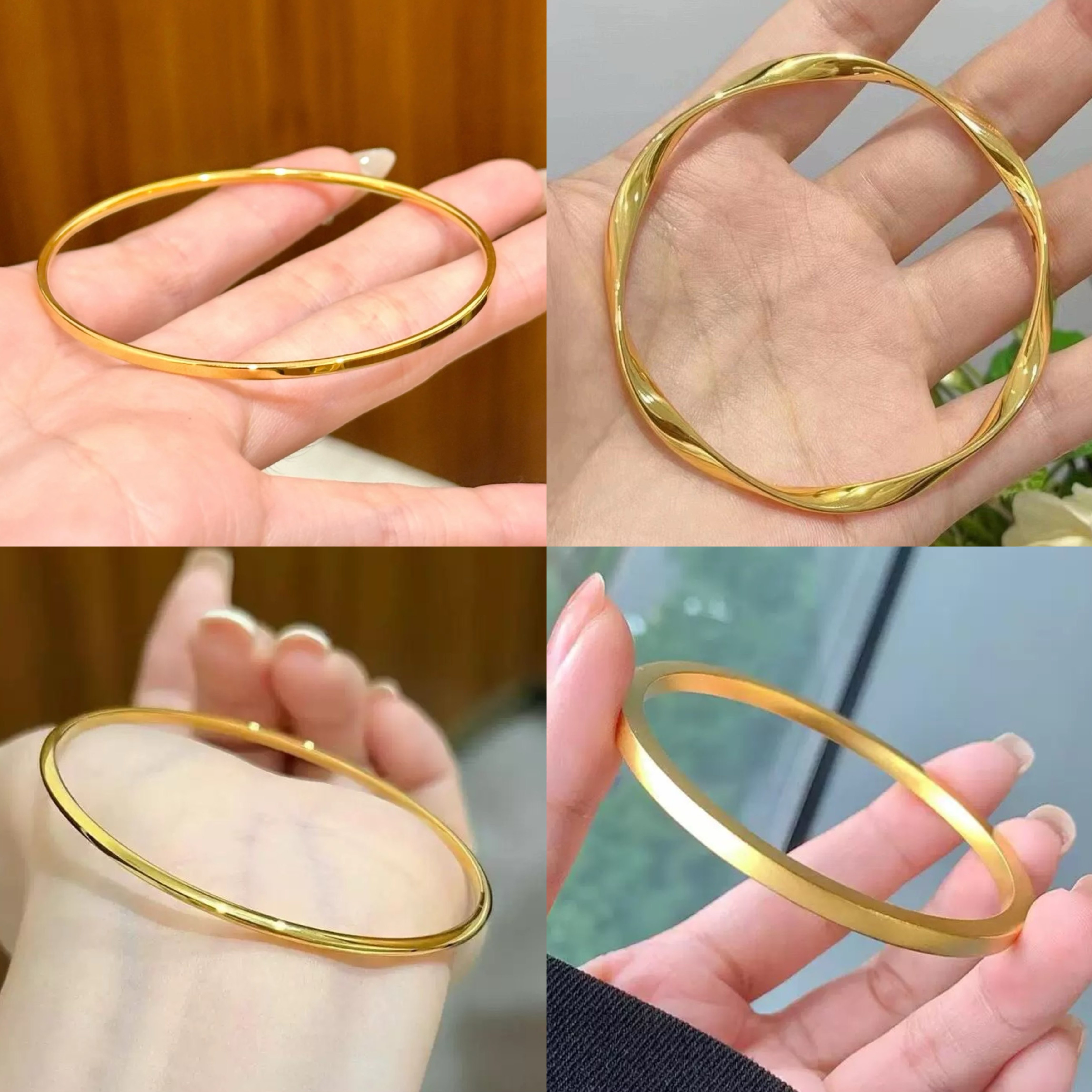 古法光面素圈手镯女简约极细实心18k仿真黄金镯子手环百搭高级感