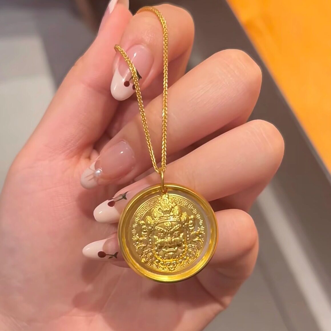 金店同款沙金黄财神吊坠绳项链