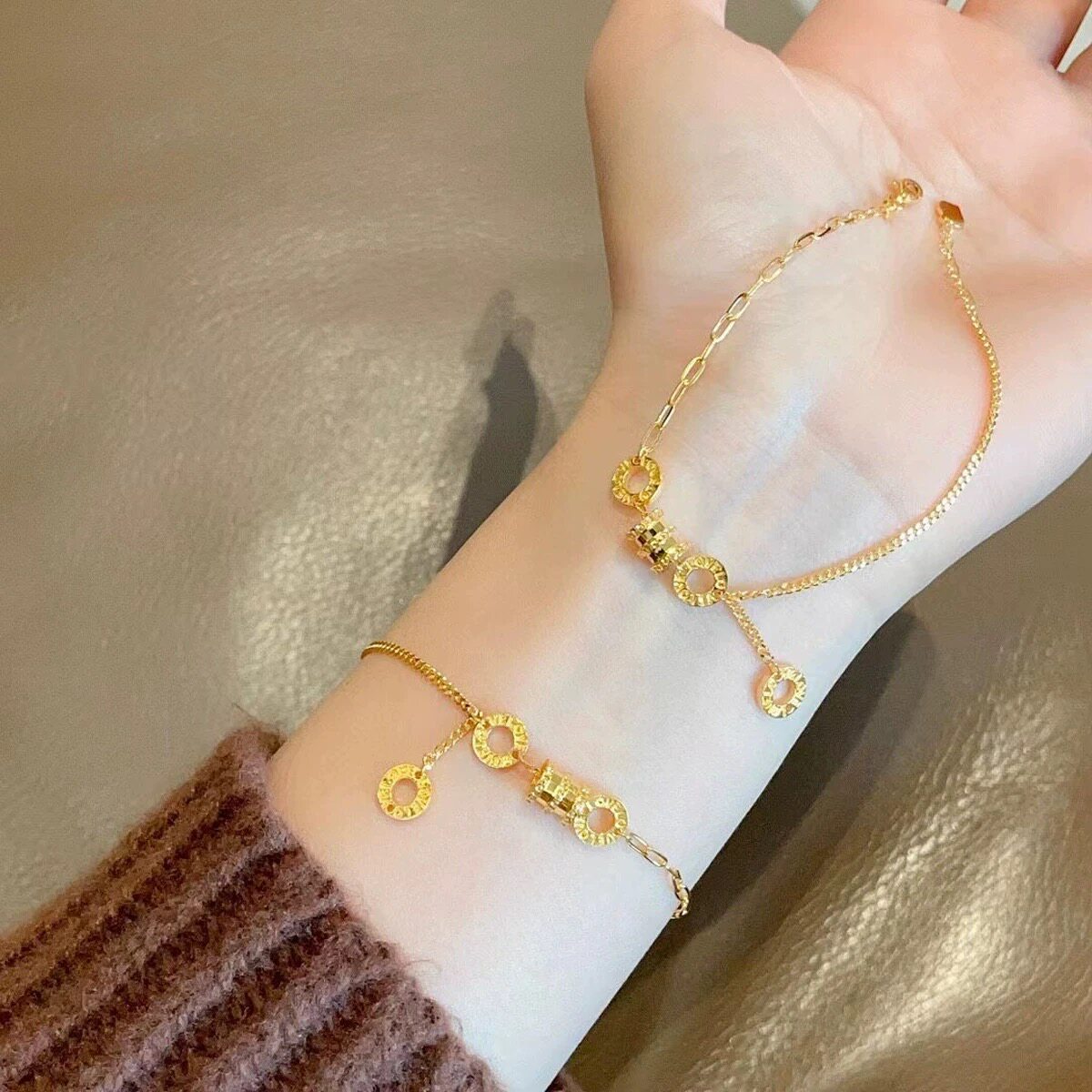 小蛮腰手链女18k黄金色精致手环