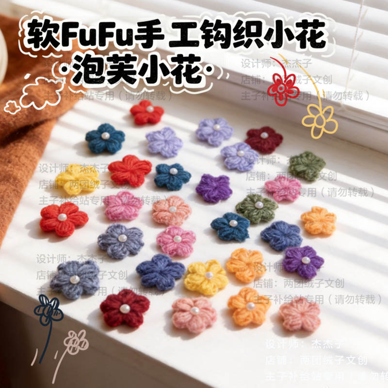 毛线钩织泡芙小花DIY配件