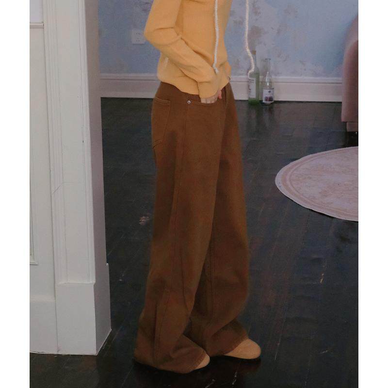 通勤日系高腰阔腿裤休闲百搭抓绒宽松直筒长裤女冬,女装/女士精品,休闲裤,淘宝优惠券,粉丝福利购,淘宝优惠卷