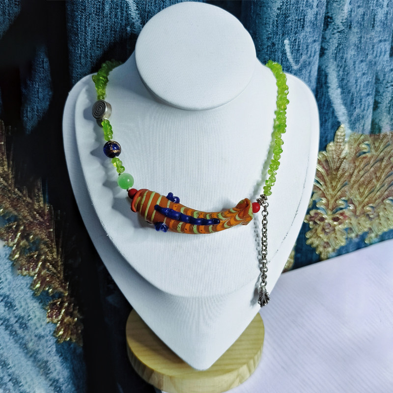 设计服务进口老腓尼基咸鱼大翻身天然石手工银项链定制看实物朋友