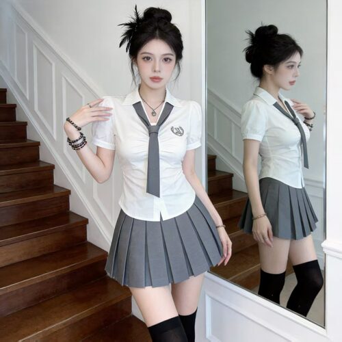 夏季纯欲学院风JK收腰制服套装