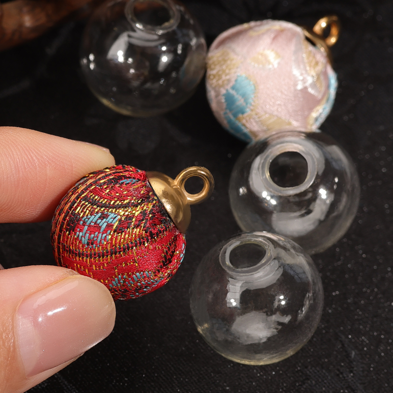 新中式宋锦球球水晶瓶大口径拧丝玻璃球罩径吊坠瓶做项链耳饰吊坠