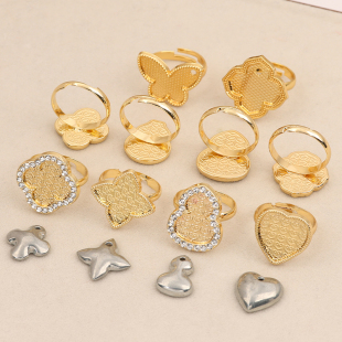 手工diy戒指底胚宋锦贴布底托珐琅点翠复古风旗袍搭配饰指环调节