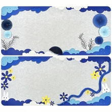 蓝色系简约边框边条小学黑板报花朵主题墙毛毡材料墙贴装饰壁饰