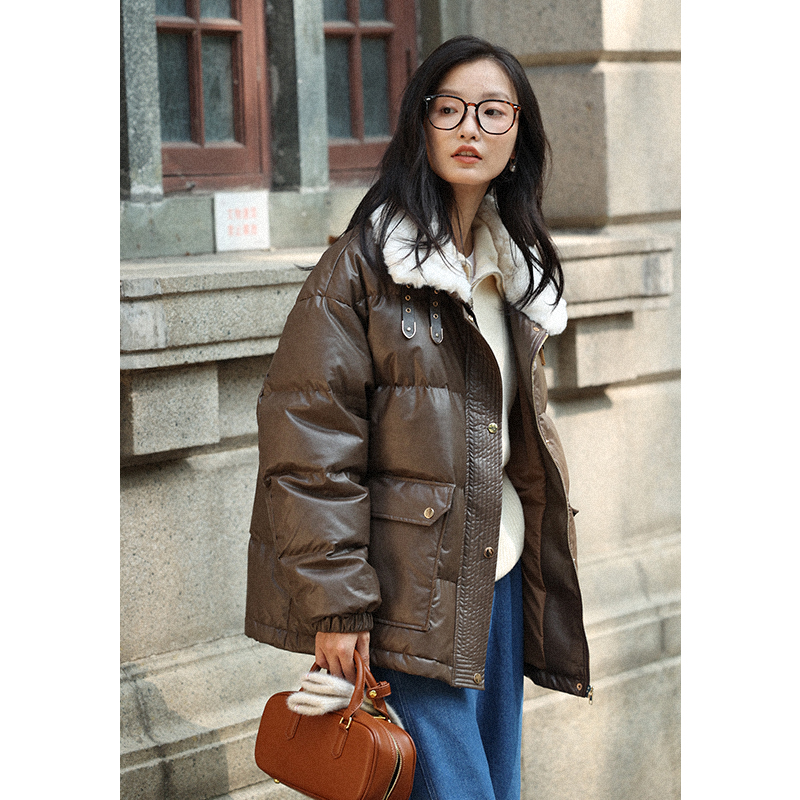 无拘保暖毛领皮羽绒立领羽绒服