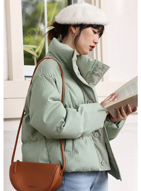 无拘2025年冬季新款白鸭绒短款棉衣外套小众设计感立领保暖羽绒服