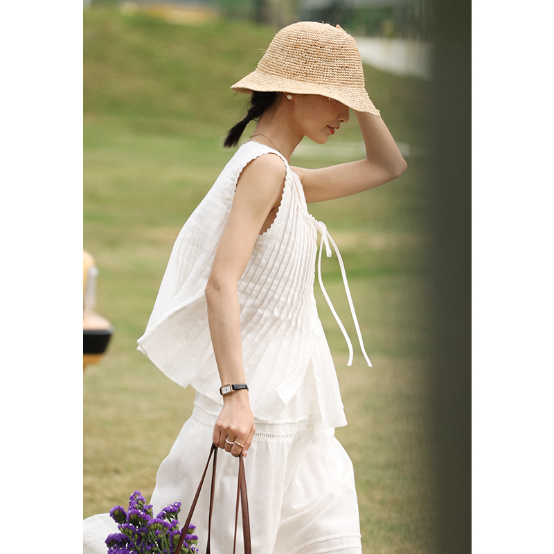 系带无拘百褶背心吊带ins