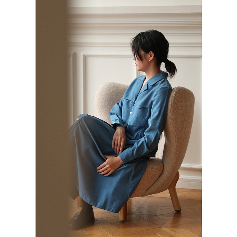 法式A字型氨纶纤维纯色纽扣口袋