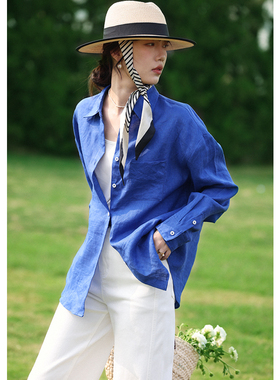 无拘2025年春夏新品法式休闲宽松女上衣小众慵懒松弛透气亚麻衬衫