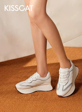 KISSCAT接吻猫2024秋复古轻便阿甘鞋厚底休闲运动鞋女KA54554-51